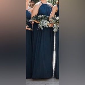 David’s Bridal Soft Mesh Halter Dress with Slim Sash